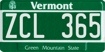 VT license plate ZCL365
