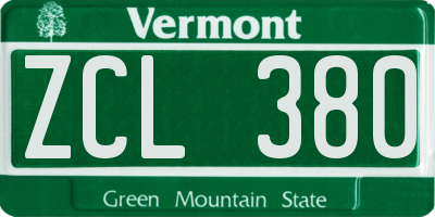 VT license plate ZCL380