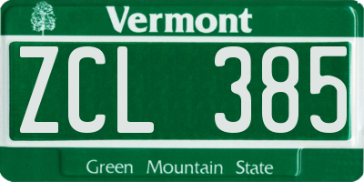 VT license plate ZCL385