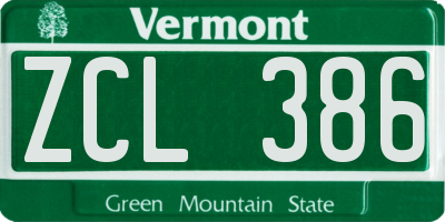 VT license plate ZCL386