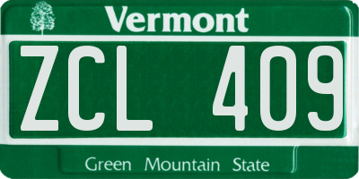 VT license plate ZCL409