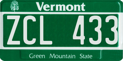 VT license plate ZCL433