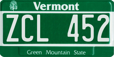 VT license plate ZCL452