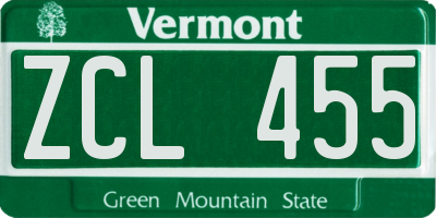 VT license plate ZCL455