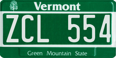 VT license plate ZCL554
