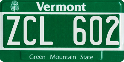 VT license plate ZCL602