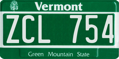 VT license plate ZCL754