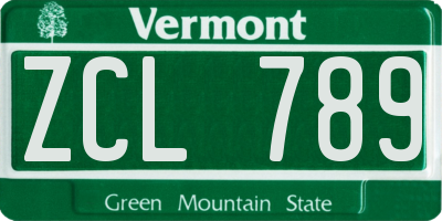 VT license plate ZCL789