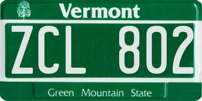 VT license plate ZCL802