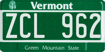 VT license plate ZCL962