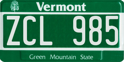 VT license plate ZCL985
