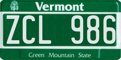 VT license plate ZCL986
