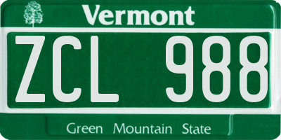 VT license plate ZCL988