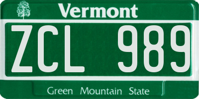 VT license plate ZCL989