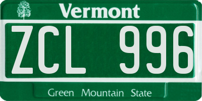 VT license plate ZCL996