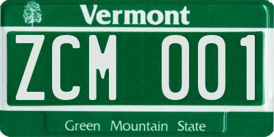 VT license plate ZCM001
