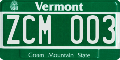 VT license plate ZCM003