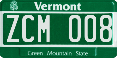 VT license plate ZCM008