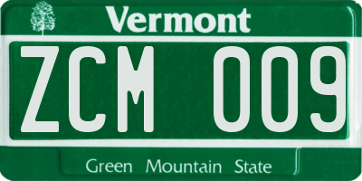 VT license plate ZCM009