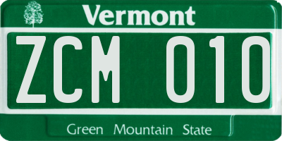 VT license plate ZCM010