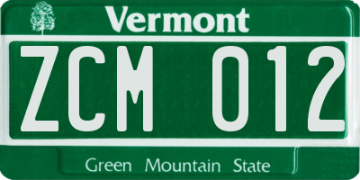 VT license plate ZCM012