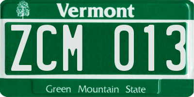 VT license plate ZCM013