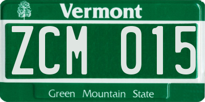 VT license plate ZCM015