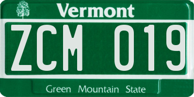 VT license plate ZCM019