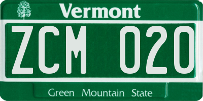 VT license plate ZCM020