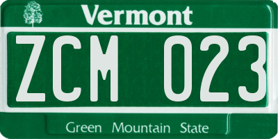 VT license plate ZCM023