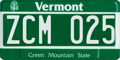 VT license plate ZCM025