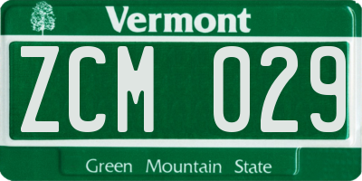 VT license plate ZCM029
