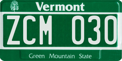 VT license plate ZCM030