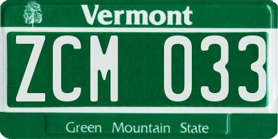 VT license plate ZCM033