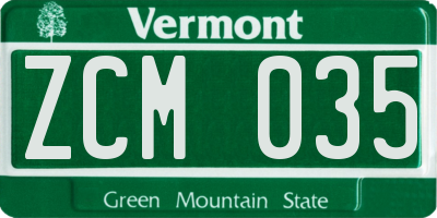 VT license plate ZCM035