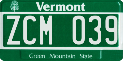 VT license plate ZCM039