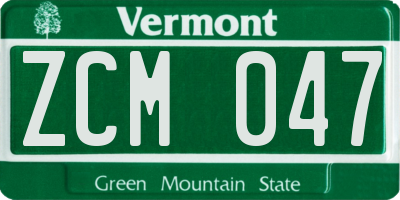 VT license plate ZCM047