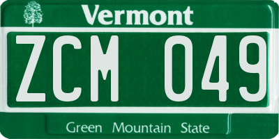 VT license plate ZCM049