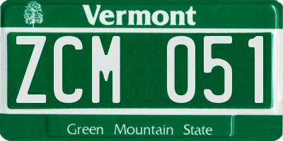 VT license plate ZCM051