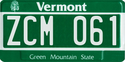 VT license plate ZCM061
