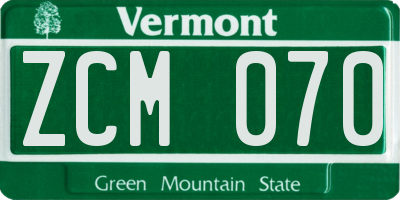 VT license plate ZCM070