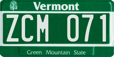 VT license plate ZCM071