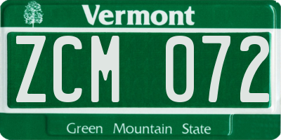 VT license plate ZCM072
