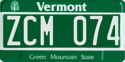 VT license plate ZCM074