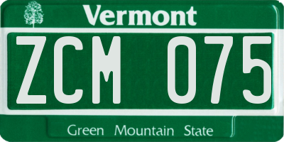 VT license plate ZCM075
