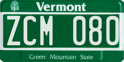 VT license plate ZCM080