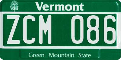 VT license plate ZCM086