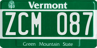VT license plate ZCM087