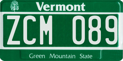 VT license plate ZCM089