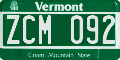 VT license plate ZCM092